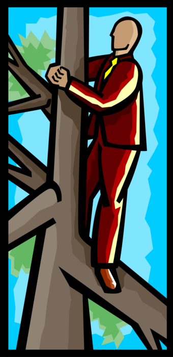 Vector Illustration of Fearless Businessman Out on Limb Tree Branch