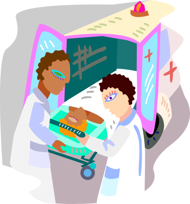 Vector Illustration of Paramedics in Emergency Ambulance with Patient on Gurney Stretcher