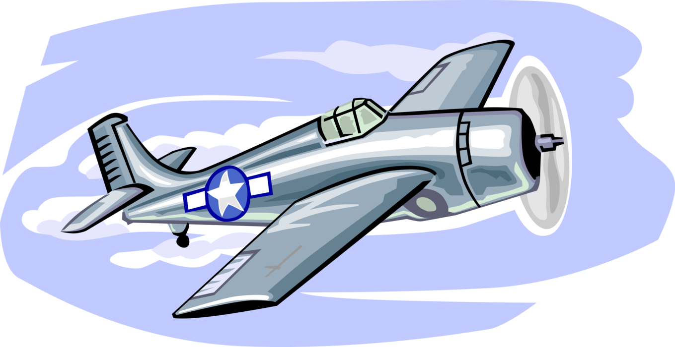 Vector Illustration of Second World War United States Navy USN Grumman F6F Hellcat Carrier-Based Fighter Aircraft