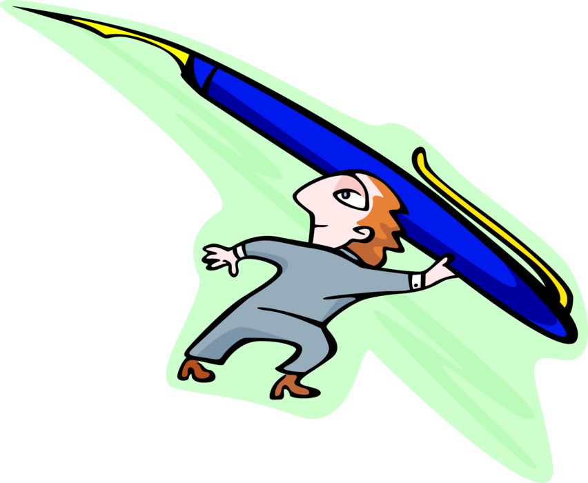 Vector Illustration of Man Aims High with Fountain Pen Spear