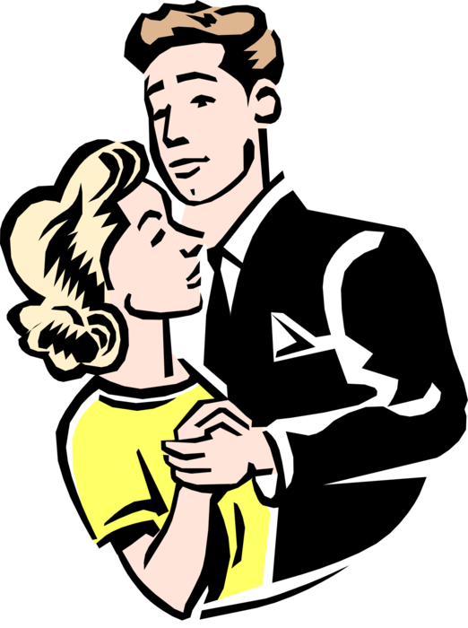 Vector Illustration of 1950's Vintage Style Couple Dancing Close at High School Dance