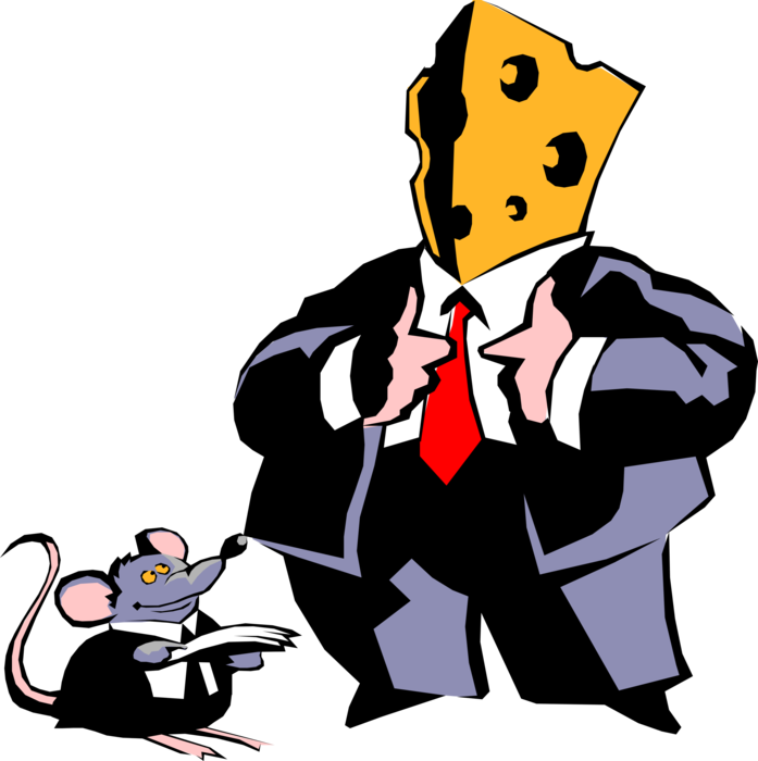 Vector Illustration of The Big Cheese Boss Speaks to Servant Rodent Mouse