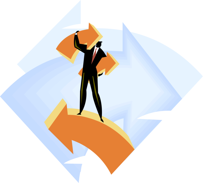 Vector Illustration of Businessman with Arrows to Use Where Necessary to Accomplish Objectives