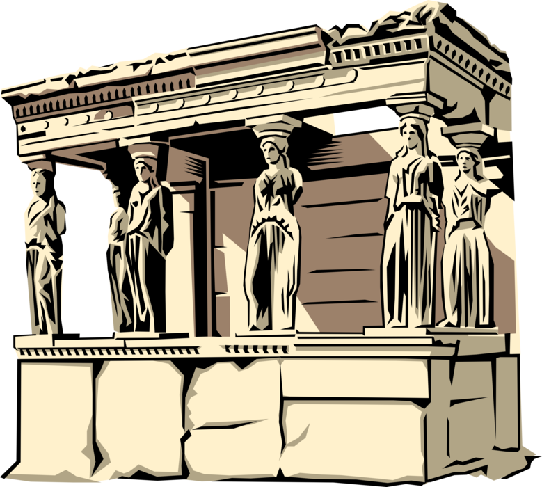 Vector Illustration of Porch of the Maidens, Erechtheion, Acropolis, Athens, Greece
