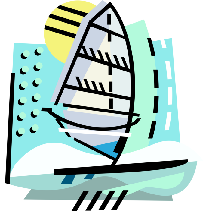Vector Illustration of Windsurfing Sailboard Windsurfing on Water