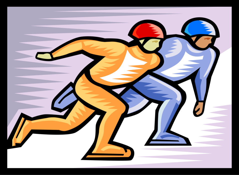 Vector Illustration of Winter Sports Speed Skaters Skating Outdoors on Ice