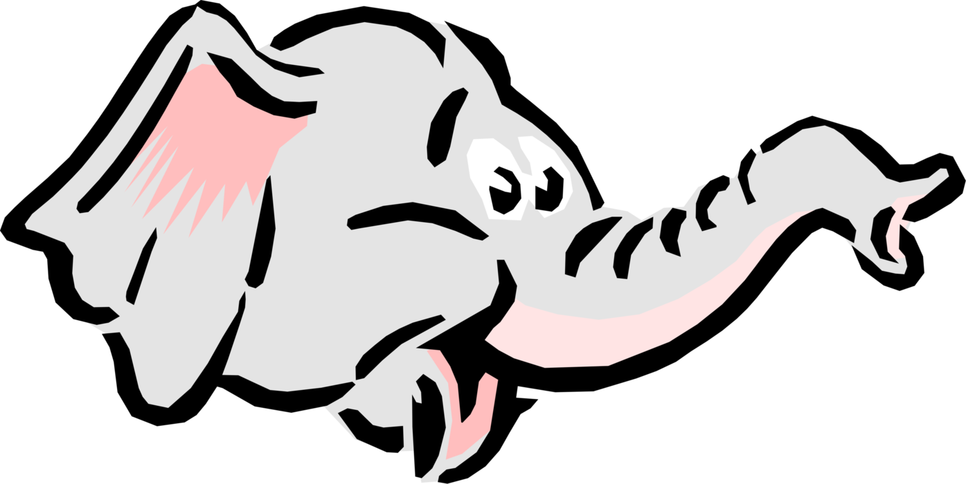 Vector Illustration of Cartoon Elephant Head with Trunk