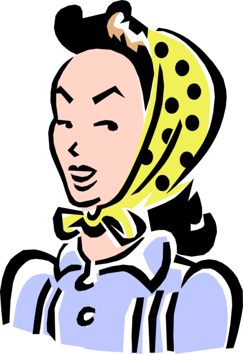 Vector Illustration of Woman Wears Head Covering 1950's Style Kerchief