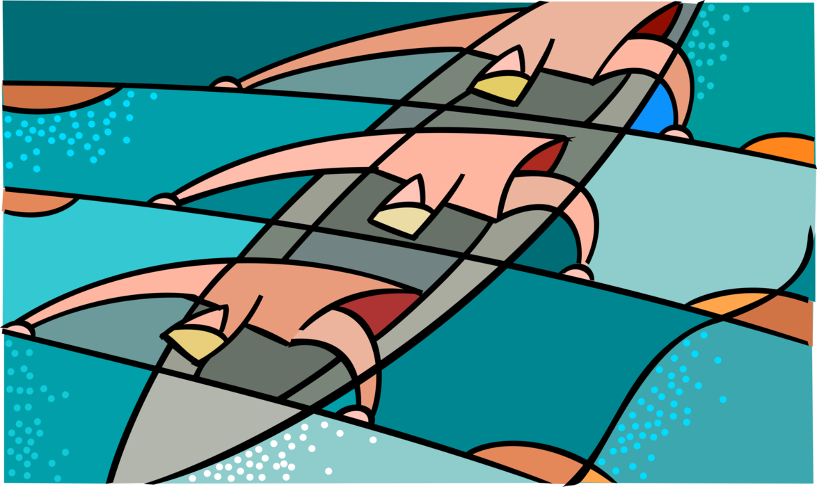 Vector Illustration of Water Quad Sculls Racing in Sculling Boat