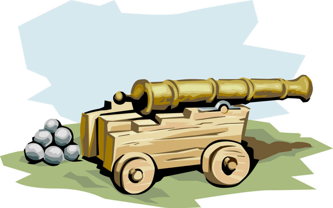 Vector Illustration of Military Artillery Cannon Uses Gunpowder to Launch Projectiles