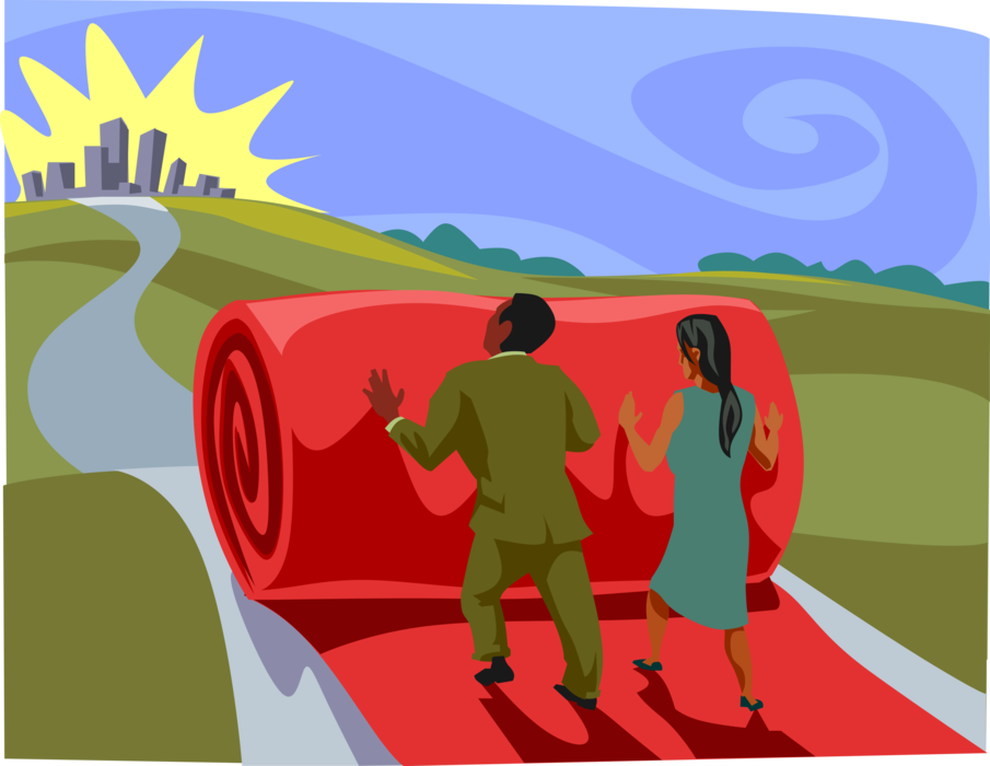 Vector Illustration of Rolling Out the Red Carpet for Celebrity Important Guest