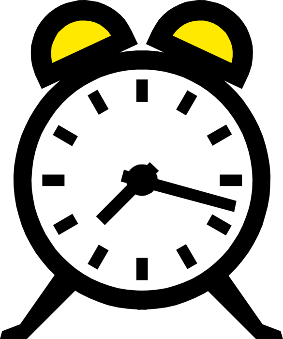 Vector Illustration of Alarm Clock Displays Time and Rings For Wake-Up Call