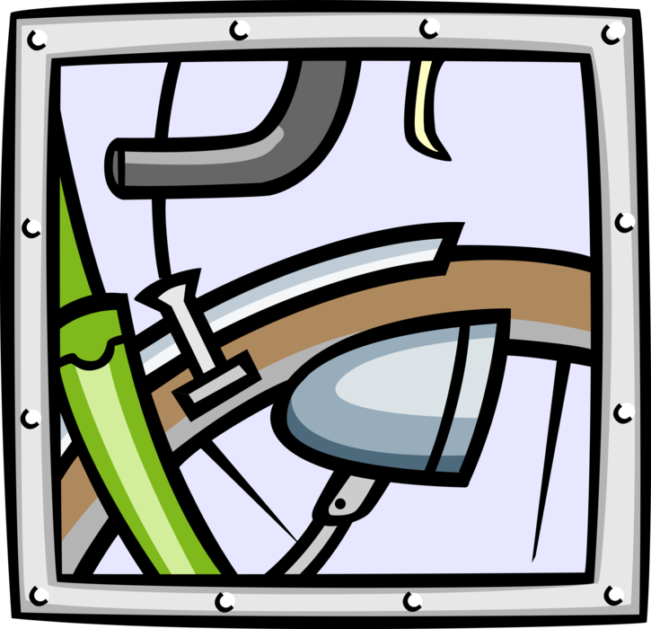 Vector Illustration of Close-Up of Bicycle Front Wheel with Brakes and Light