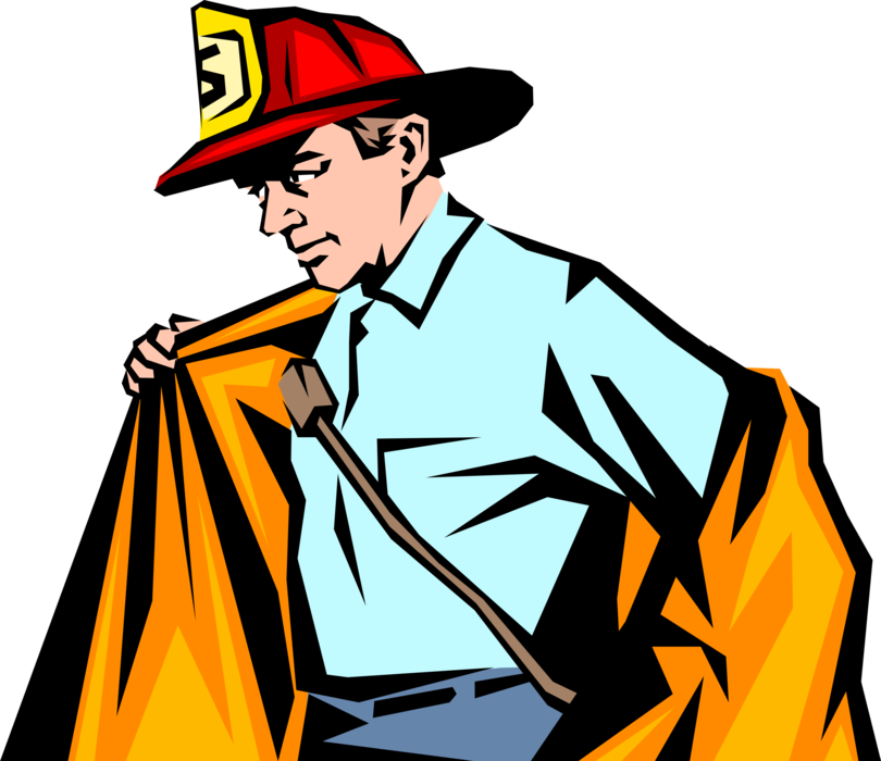 Vector Illustration of Fireman Firefighter Prepares to Fight Fire