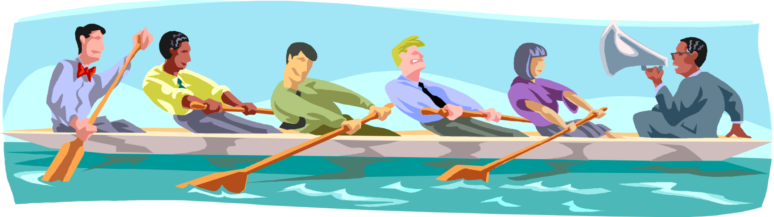 Vector Illustration of Teamwork Sculling Rowers