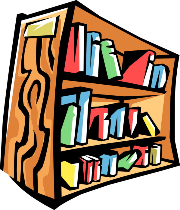 Vector Illustration of Bookshelf Contains Books as Printed Works of Literature that can be Borrowed from Library