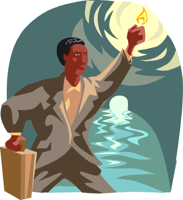 Vector Illustration of Businessman Lighting the Way in Darkness with Match