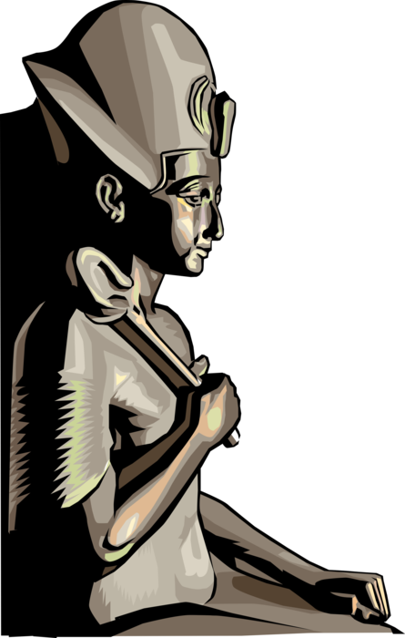Vector Illustration of Ancient Egypt Seated Statue of Egyptian Pharaoh Ramesses II