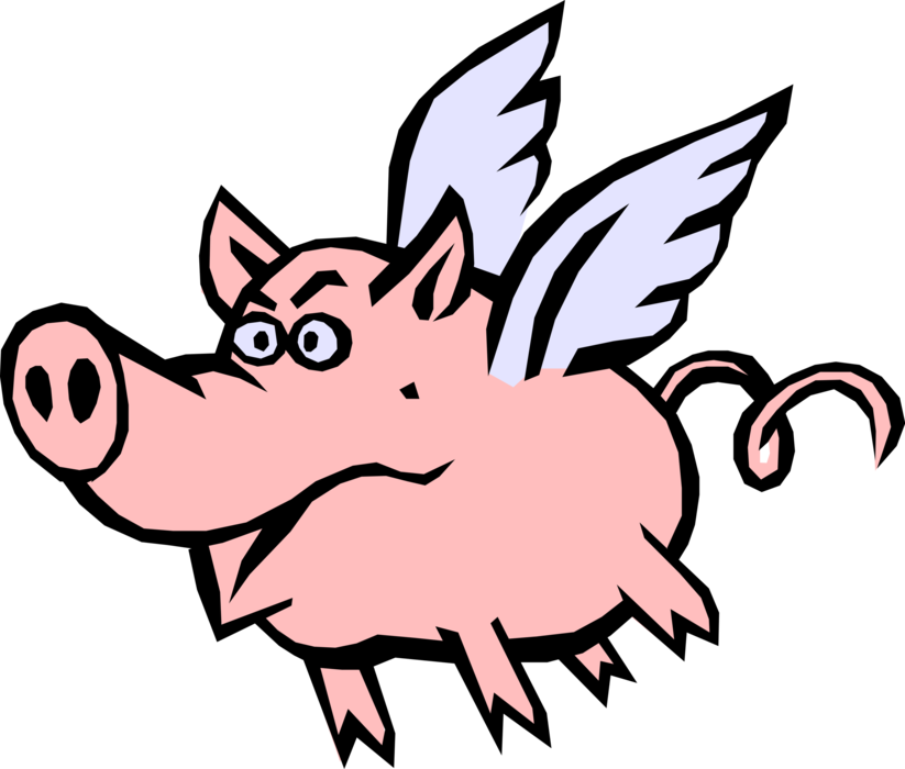 Vector Illustration of Flying Swine Pig with Wings