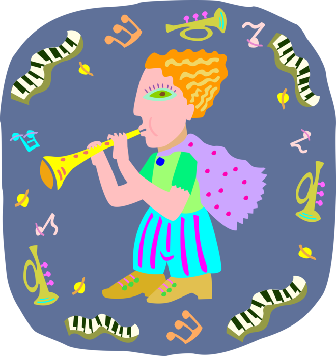 Vector Illustration of Young Girl Musician Playing Clarinet Single-Reed Mouthpiece Woodwind Musical Instrument