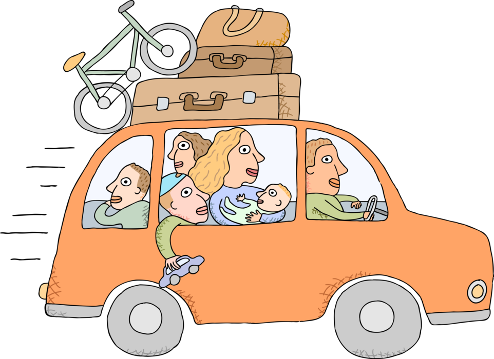 Vector Illustration of Family on Vacation Road Trip in Automobile Motor Vehicle