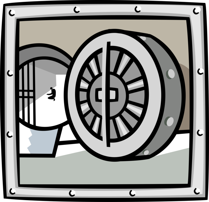 Vector Illustration of Open Bank Vault Secure Space for Money and Valuables