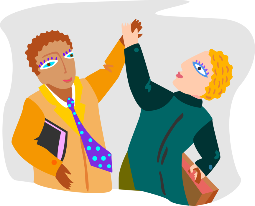 Vector Illustration of Two Office Workers Giving Each Other the High-Five