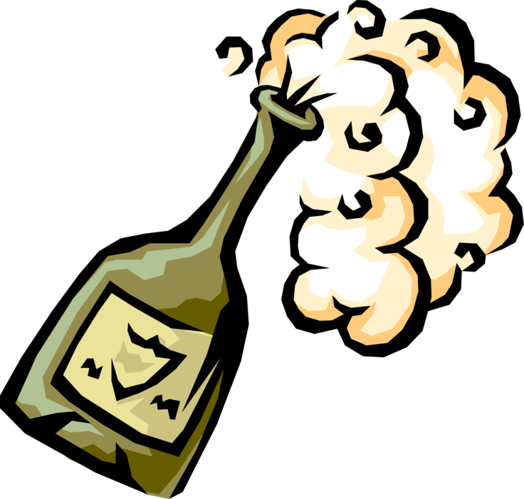 Vector Illustration of Alcohol Beverage Champagne Bottle Popping Cork