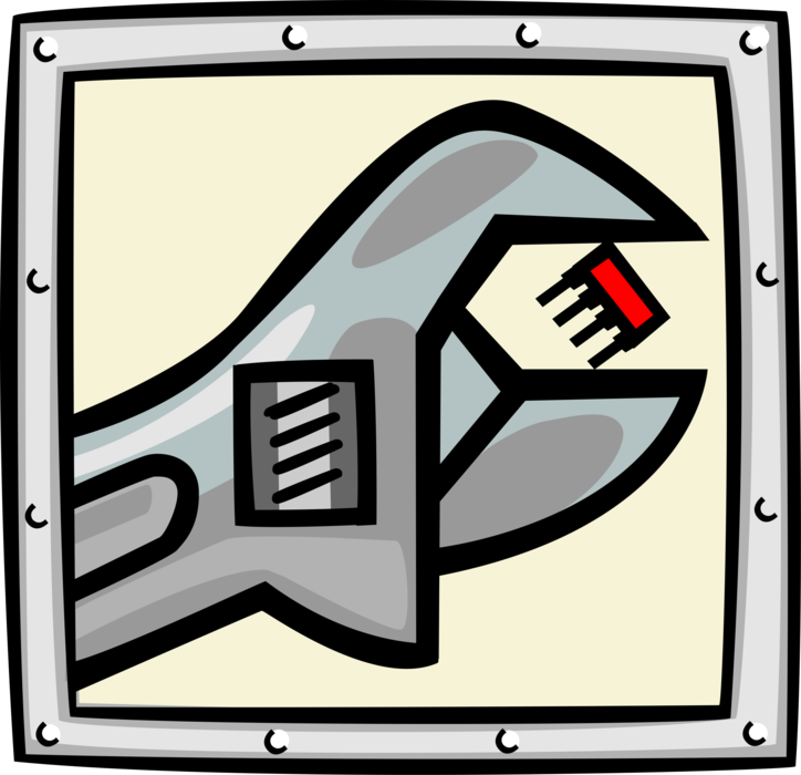Vector Illustration of Microchip and Adjustable Wrench