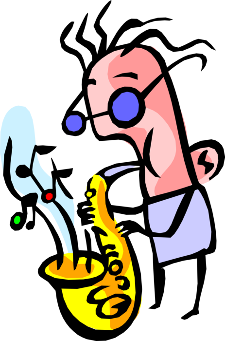 Vector Illustration of Jazz Musician Plays Wicked Saxophone 
