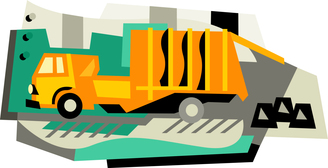 Vector Illustration of Commercial Garbage and Trash Recycling Truck Vehicle