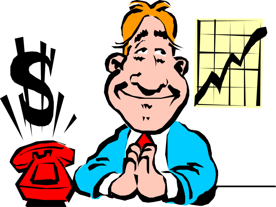 Vector Illustration of Businessman with Phone Ringing, Sales are on the Rise