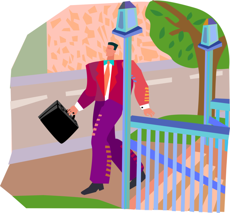 Vector Illustration of Businessman Walking to Work from Subway Station