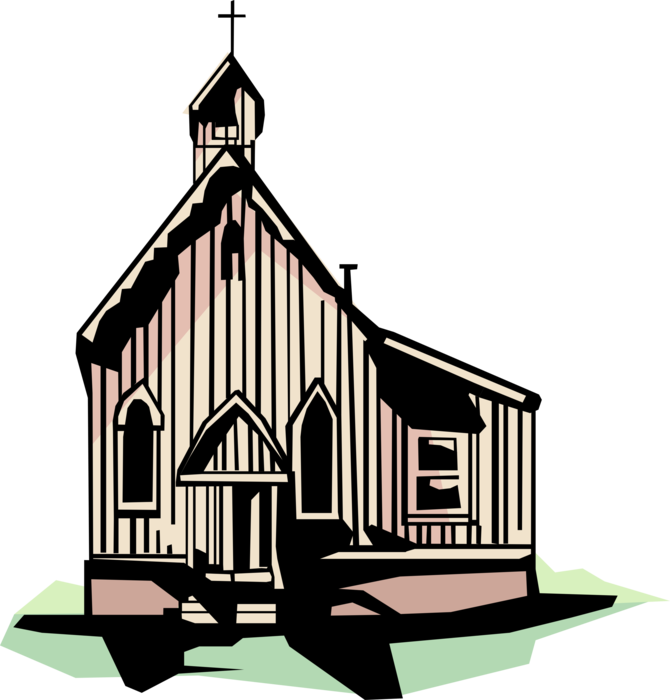 Vector Illustration of Christian Country Wooden Church Architecture Building