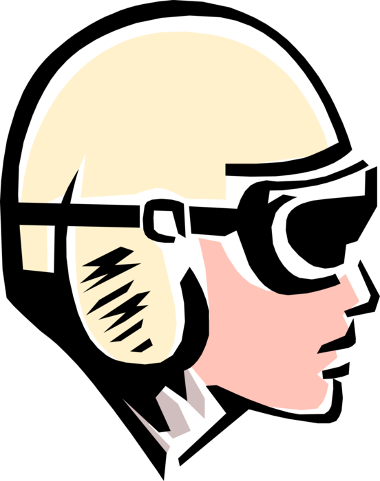 Vector Illustration of 1950's Vintage Style Motorcycle Racer with Goggles and Helmet