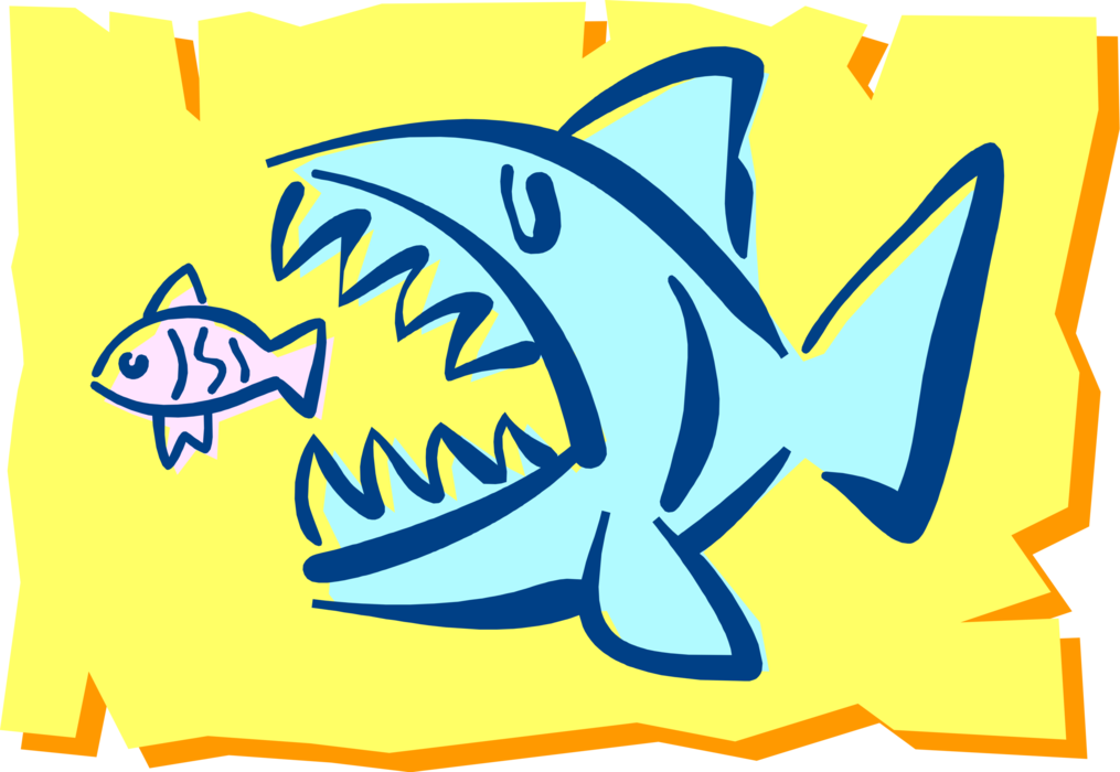 Vector Illustration of Aquatic Marine Fish Symbol Eating Smaller Fish