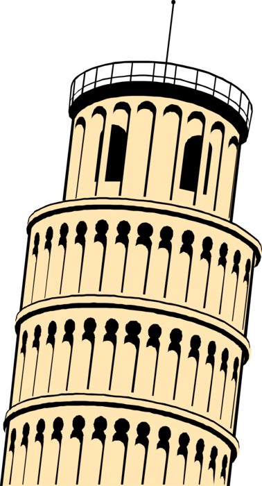 Vector Illustration of Leaning Tower of Pisa Campanile Freestanding Cathedral Bell Tower, Italy