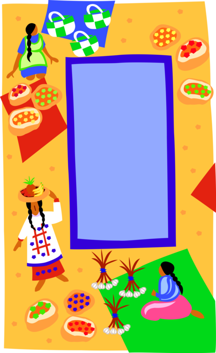 Vector Illustration of South American Indigenous People Market Frame Border