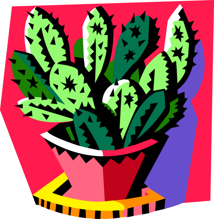 Vector Illustration of Desert Vegetation Succulent Cactus in Pot