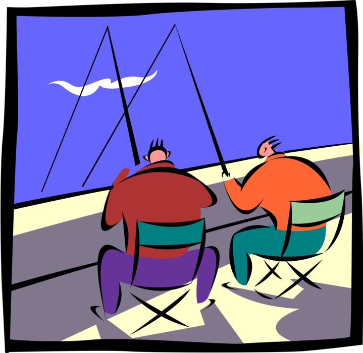 Vector Illustration of Fishermen Fishing from Pier