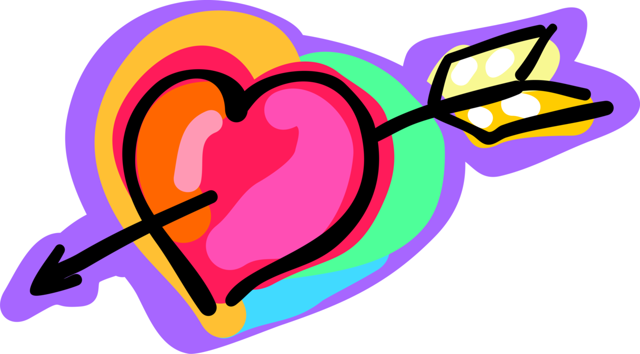 Vector Illustration of Valentine Arrow Pierces Romantic Love Heart