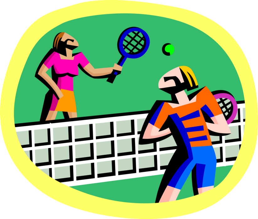 Vector Illustration of Tennis Players Enjoy Racket or Racquet Sports