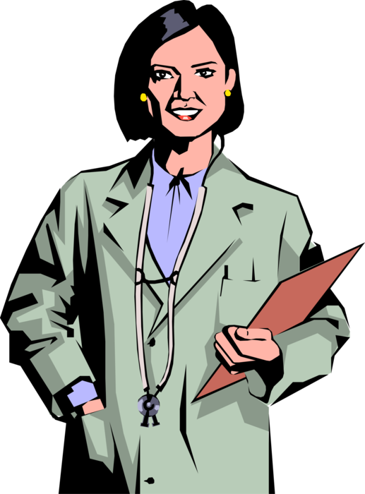 Vector Illustration of Physician Makes the Rounds with Patient Records on Clipboard Portable Writing Surface