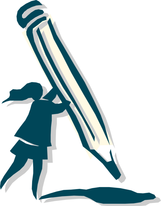 Vector Illustration of Woman Holding Pencil Writing Instrument