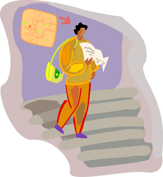 Vector Illustration of Tourist on Vacation with Map Travels in Underground Subway