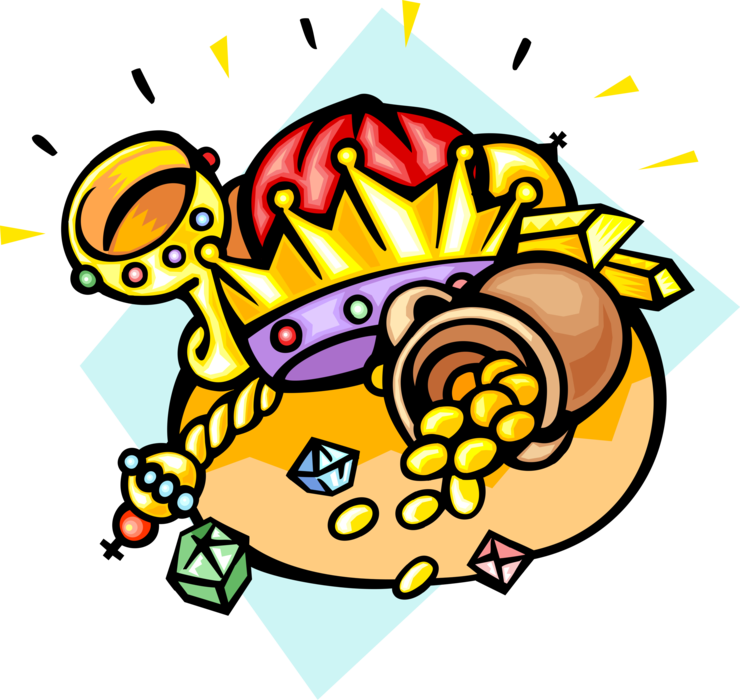 Vector Illustration of A King's Treasure of Gold and Gemstones
