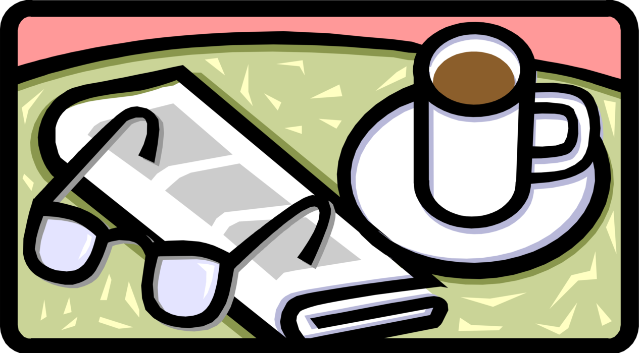 Vector Illustration of Cup of Coffee with Newspaper and Eyeglasses