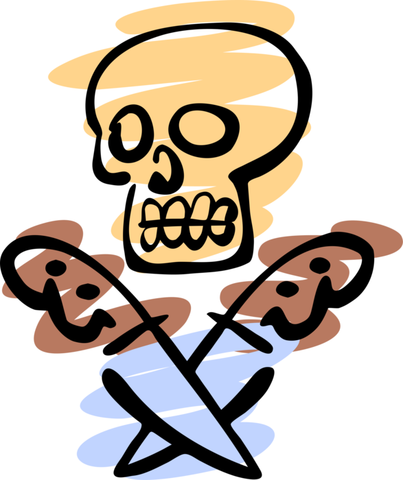 Vector Illustration of Buccaneer Pirate Skull and Crossed Knife Daggers 