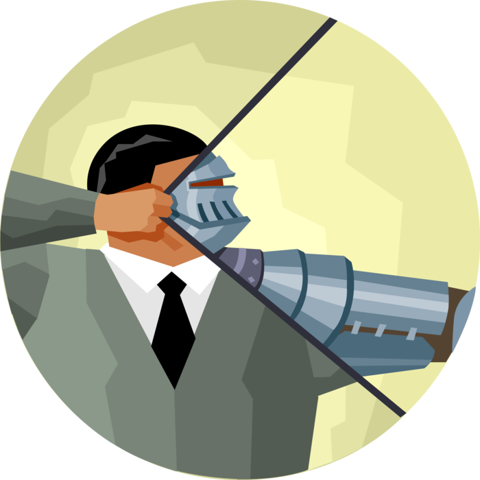 Vector Illustration of Businessmen Archer with Knight's Armor and Archery Bow