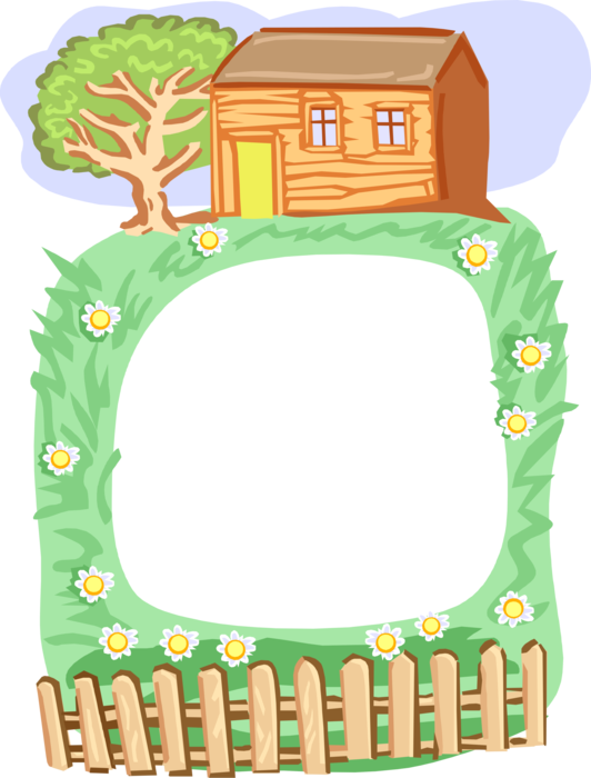 Vector Illustration of Country Cottage Cabin Frame Border
